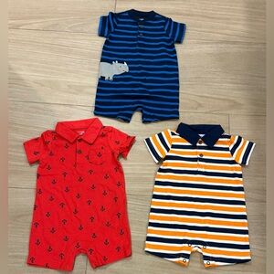 Set of 3 Carter’s Simple Joys 100% Cotton Baby Rompers, 6-9 months, new w/o tags